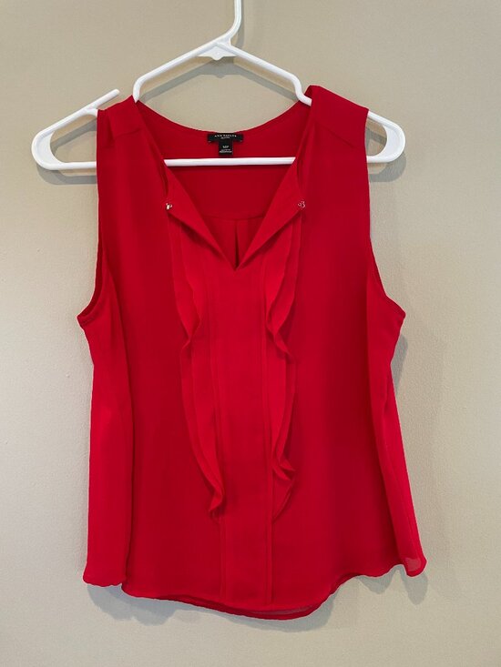Ann Taylor Tops - Ann Taylor Petite Red Sleeveless Ruffle Blouse Lined MP